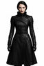 Women’s Black Leather Trench Coat | Gothic Long Coat | Double-Breasted Belted Jacket