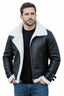 Men's Black Genuine Leather Aviator Jacket with Shearling