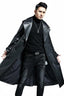 Long Black PU Leather Trench Coat | Double Breasted Spring Autumn Overcoat for Men & Women |