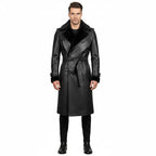 B3 Shearling Leather Trench Coat | Double Breasted Long Overcoat | Aviator Winter Jacket