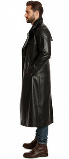 Black Leather Trench Coat | Long Gothic Overcoat for Men & Women | Matrix Style Costume Jacket