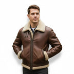 Men's Brown Leather Aviator Jacket | Faux Shearling Winter Coat