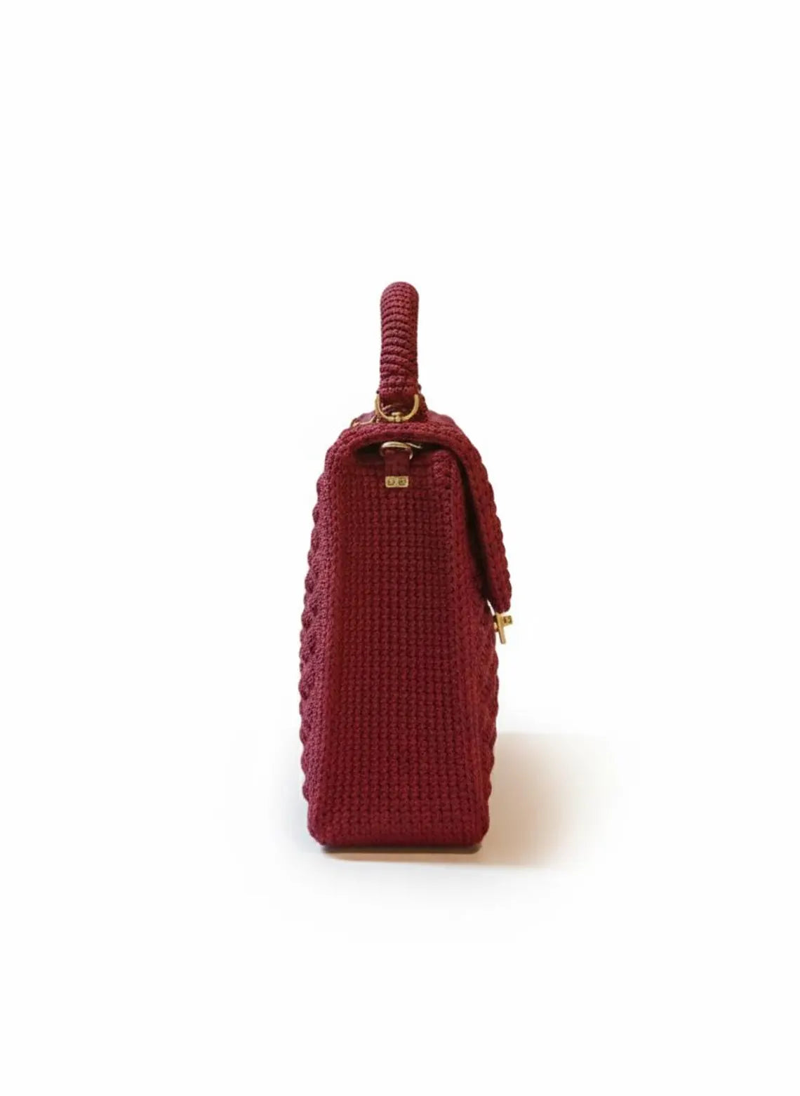 Handmade Crochet Burgundy Handbag | Gold Chain Strap, Boho Purse