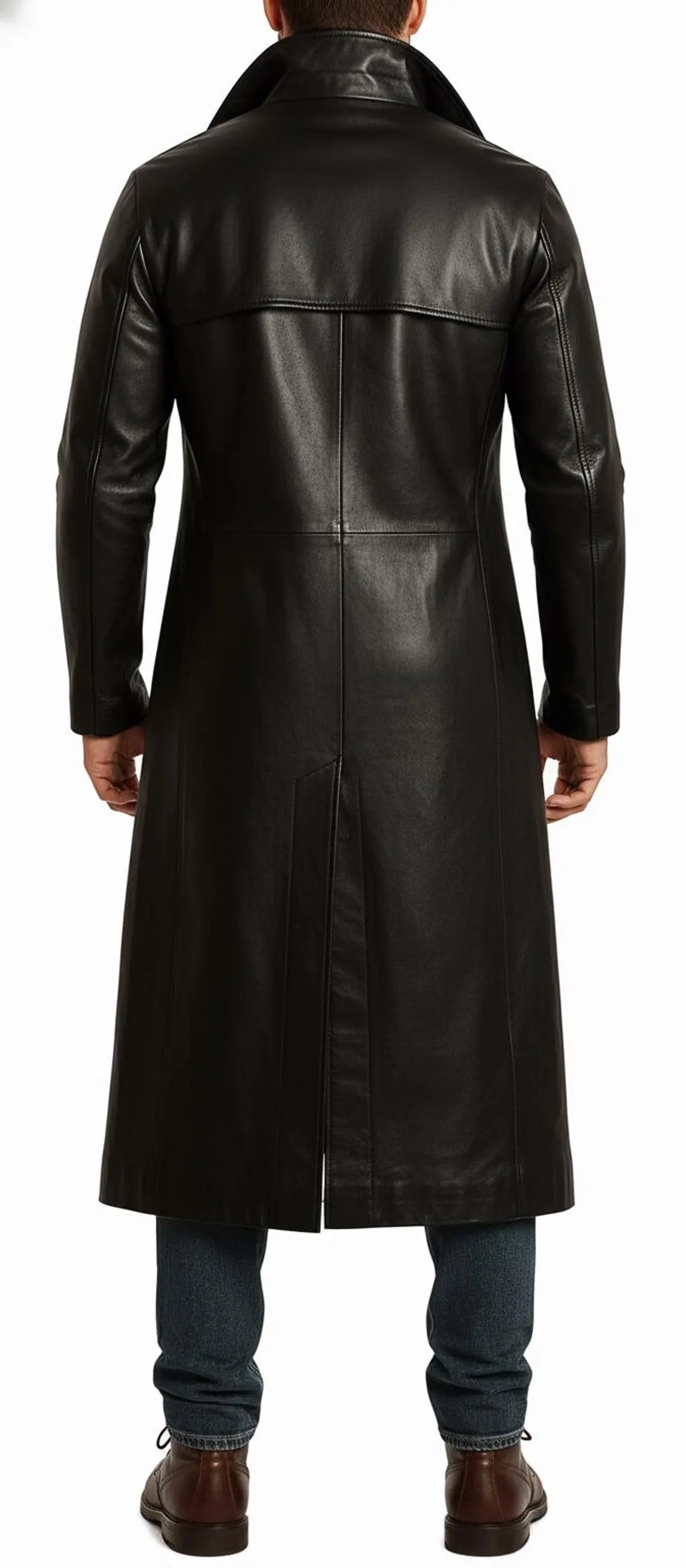 Black Leather Trench Coat | Long Gothic Overcoat for Men & Women | Matrix Style Costume Jacket
