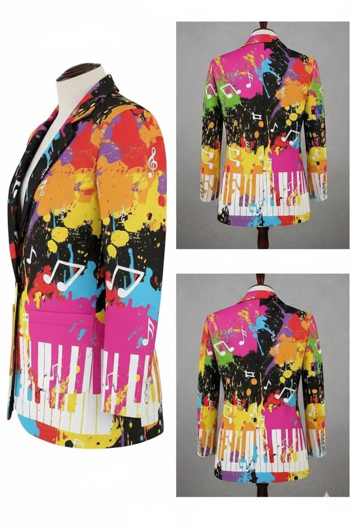 Women's Funky Music Note Piano Keys Splash Art Blazer