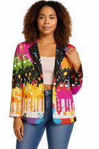 Women's Funky Music Note Piano Keys Splash Art Blazer
