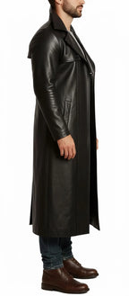 Black Leather Trench Coat | Long Gothic Overcoat for Men & Women | Matrix Style Costume Jacket