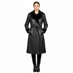 B3 Shearling Leather Trench Coat | Double Breasted Long Overcoat | Aviator Winter Jacket