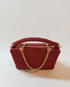 Handmade Crochet Burgundy Handbag | Gold Chain Strap, Boho Purse