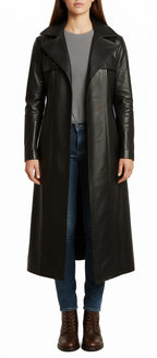 Black Leather Trench Coat | Long Gothic Overcoat for Men & Women | Matrix Style Costume Jacket