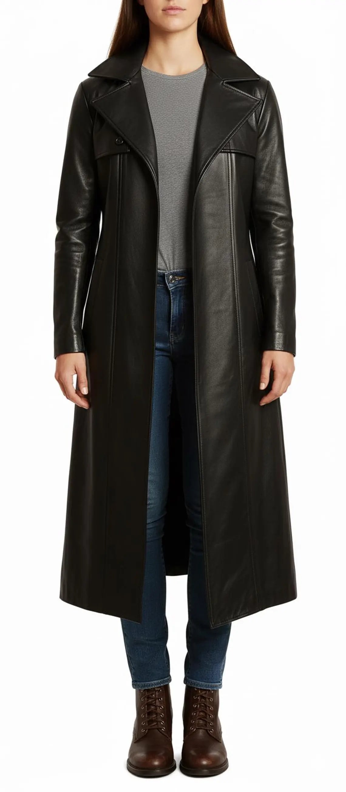 Black Leather Trench Coat | Long Gothic Overcoat for Men & Women | Matrix Style Costume Jacket