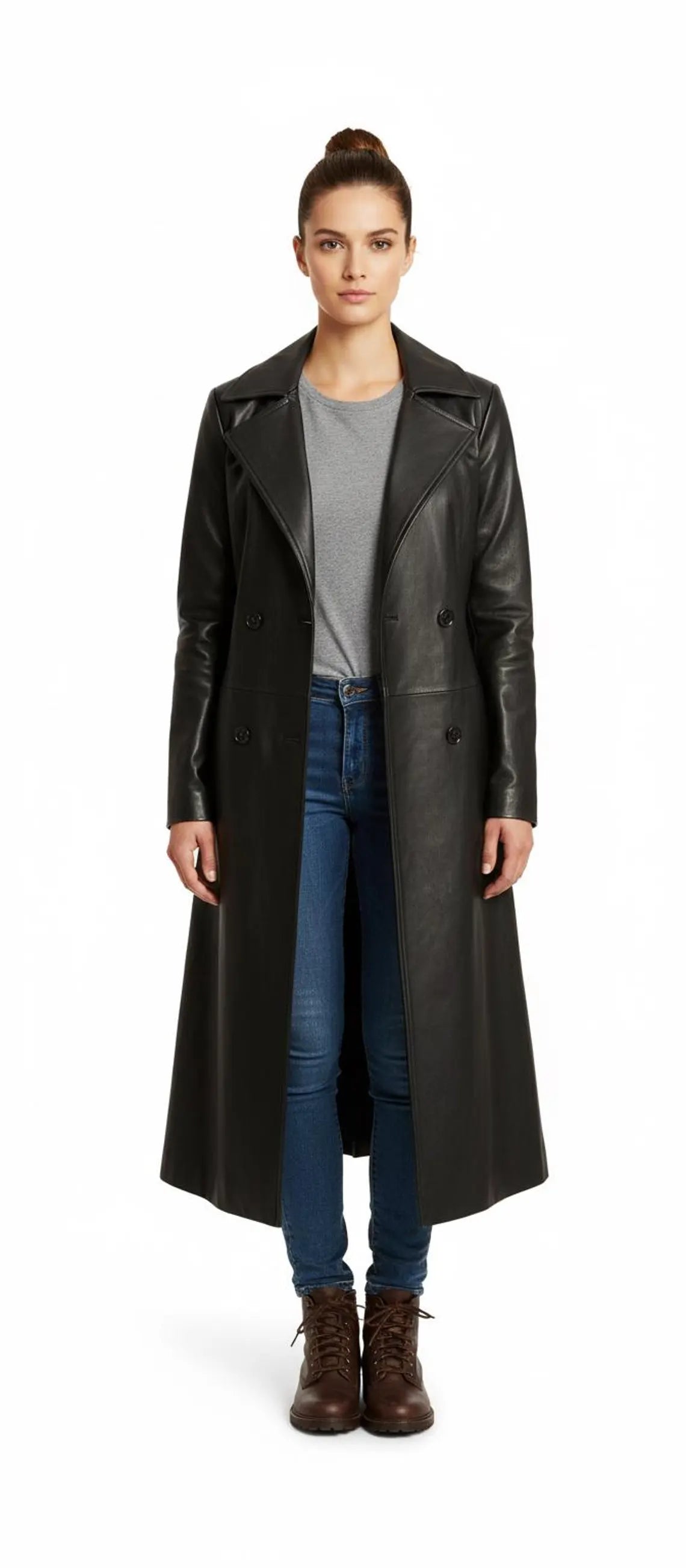 Black Leather Trench Coat | Long Gothic Overcoat for Men & Women | Matrix Style Costume Jacket