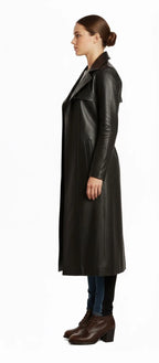 Black Leather Trench Coat | Long Gothic Overcoat for Men & Women | Matrix Style Costume Jacket