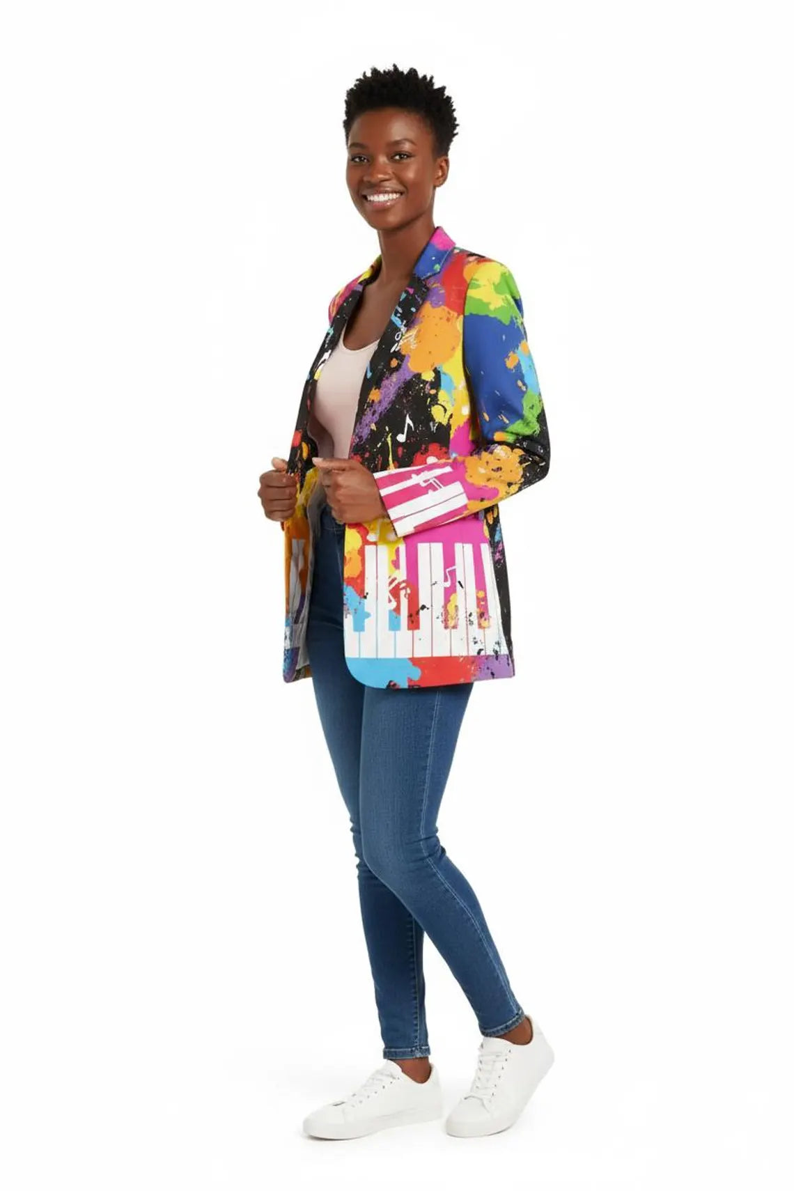 Women's Funky Music Note Piano Keys Splash Art Blazer