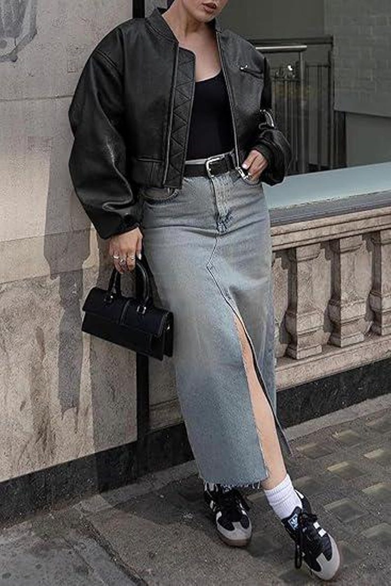 Cropped Faux Leather Bomber Jacket