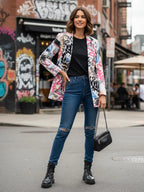 Women's Graffiti Art Blazer - Urban Street Style Jacket - Colorful Abstract Print Outerwear