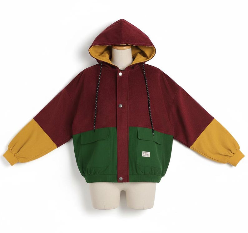 90’s Classic Color block Jacket – Retro Windbreaker Hoodie