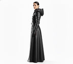 Black Hooded Leather Trench Coat | Gothic Long Coat