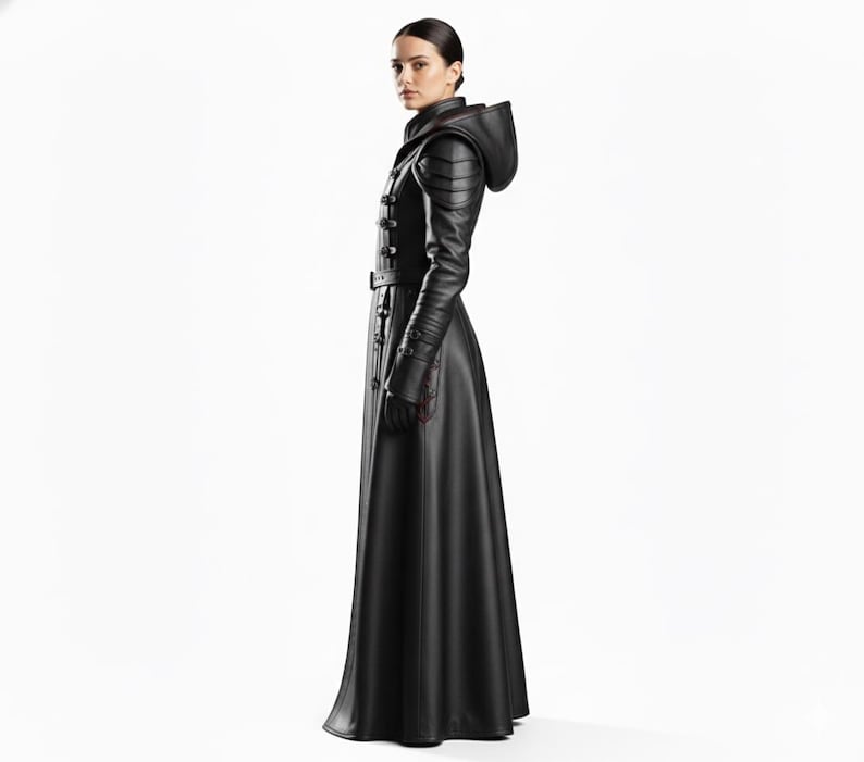 Black Hooded Leather Trench Coat | Gothic Long Coat