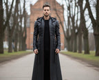 Black Hooded Leather Trench Coat | Gothic Long Coat