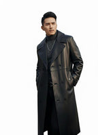 Long Black PU Leather Trench Coat | Double Breasted Spring Autumn Overcoat for Men & Women |