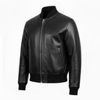Men’s Black Faux Leather Bomber Jacket | Classic Zip-Up Moto Jacket | Lightweight Casual Streetwear Outerwear
