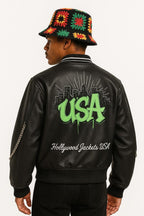 Unisex Chain Sleeve Bomber Jacket | Streetwear Leather Look Coat