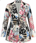 Women's Graffiti Art Blazer - Urban Street Style Jacket - Colorful Abstract Print Outerwear
