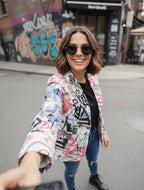 Women's Graffiti Art Blazer - Urban Street Style Jacket - Colorful Abstract Print Outerwear