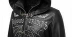 Gothic Hooded Faux Leather Trench Coat | Spider Web Embroidery