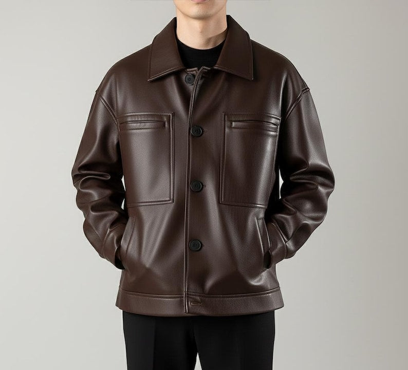 Genuine Leather Button-Up Jacket | Unisex Classic Outerwear Secondary image