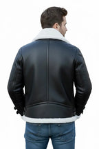Men's Black Genuine Leather Aviator Jacket with Shearling