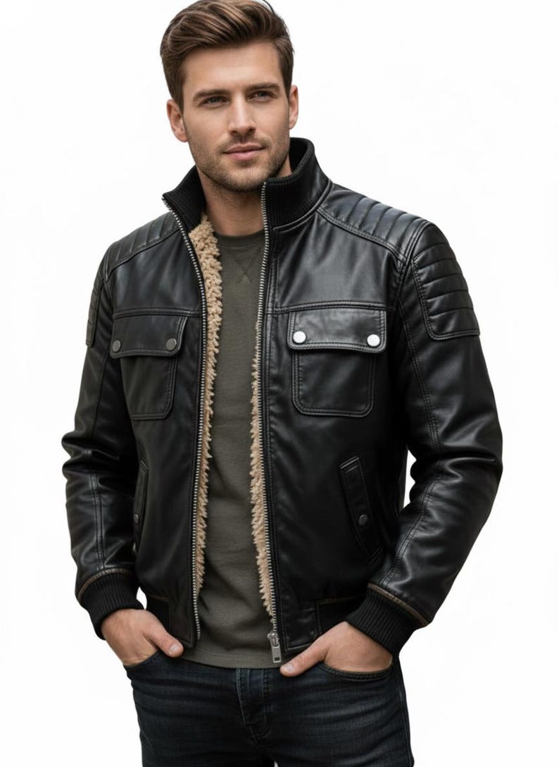 Black Genuine Leather Biker Jacket | Unisex Winter Coat