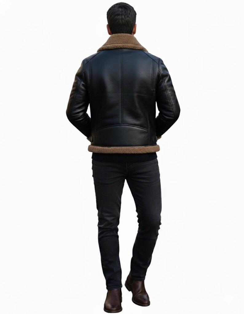 Genuine Leather Aviator Jacket | Faux Shearling Winter Coat Secondary image