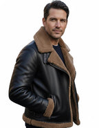 Genuine Leather Aviator Jacket | Faux Shearling Winter Coat