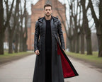 Black Hooded Leather Trench Coat | Gothic Long Coat