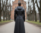 Black Hooded Leather Trench Coat | Gothic Long Coat