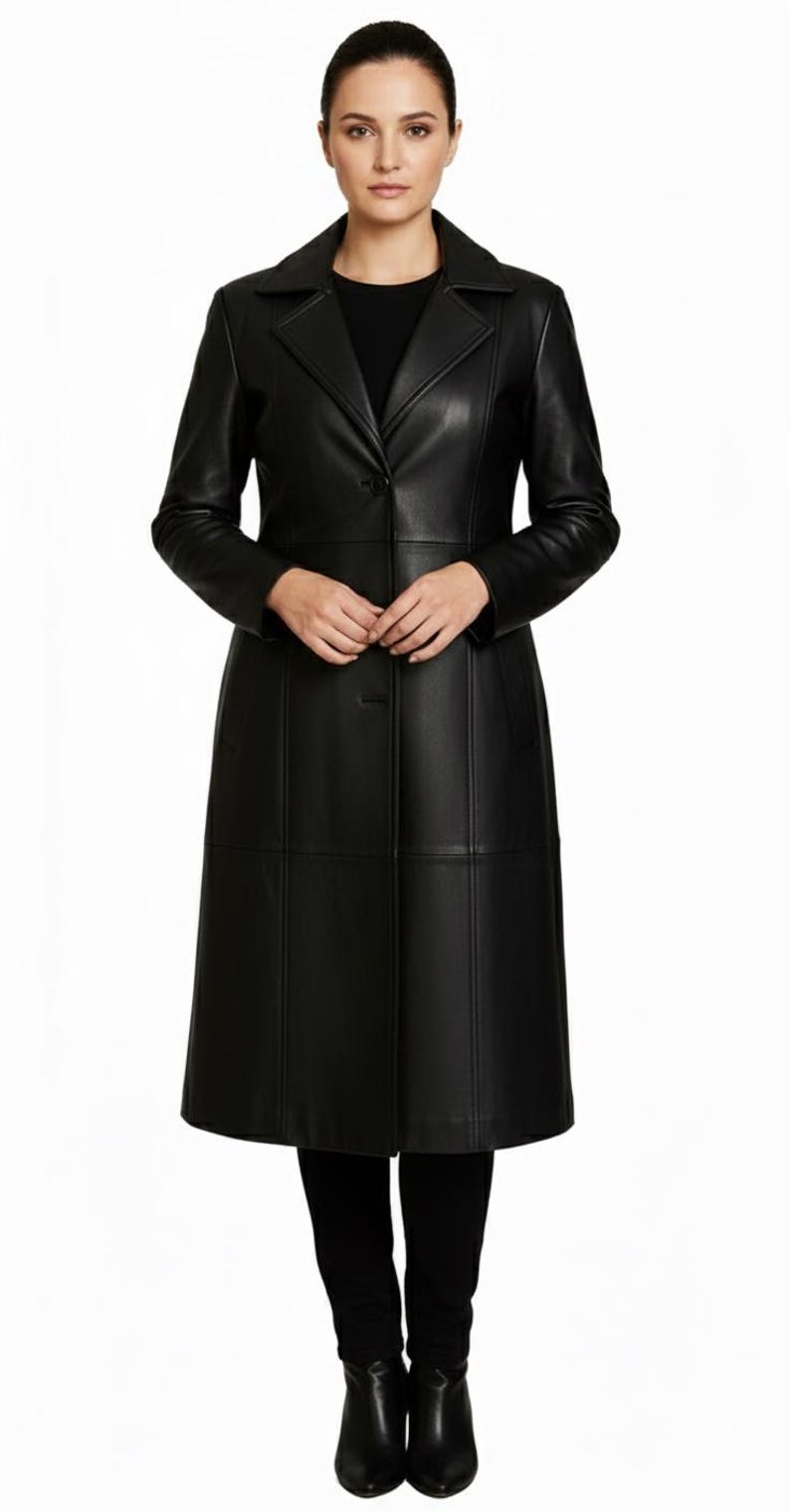 Wesley Costume Leather Trench Coat | Vintage Long Overcoat for Men & Women | Halloween Cosplay