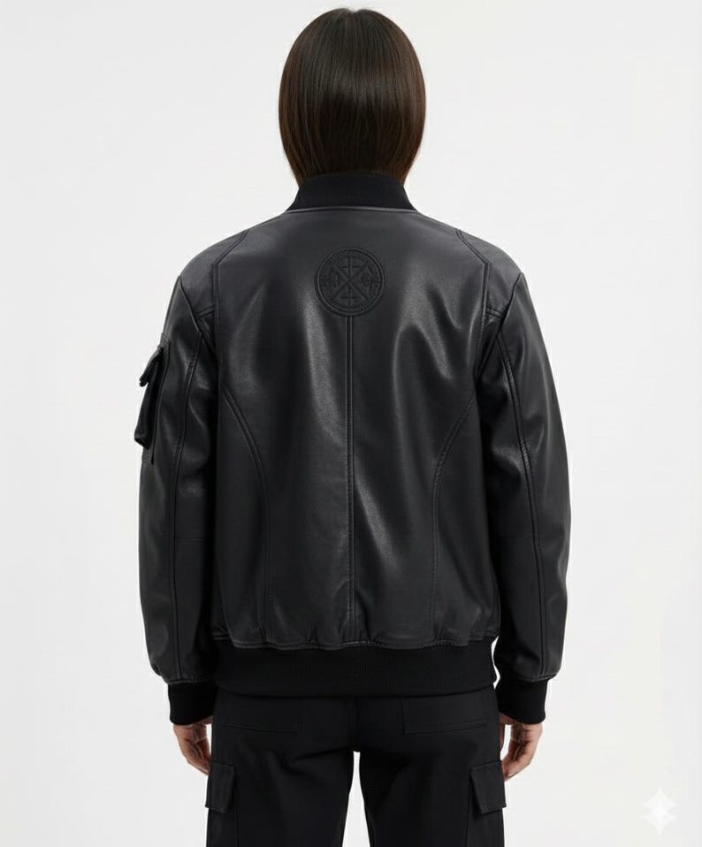 Tactical Black Leather Bomber Jacket | Utility Multi-Pocket Streetwear Jacket | Unisex Cargo Style Winter Outerwear