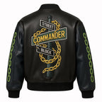 Commander Varsity Leather Jacket | Chain Sleeve Streetwear