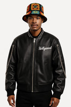 Unisex Chain Sleeve Bomber Jacket | Streetwear Leather Look Coat
