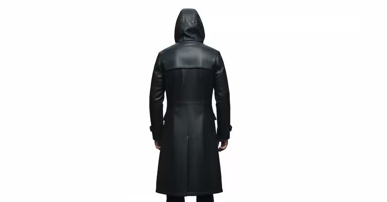 Gothic Hooded Faux Leather Trench Coat | Spider Web Embroidery Secondary image