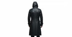 Gothic Hooded Faux Leather Trench Coat | Spider Web Embroidery