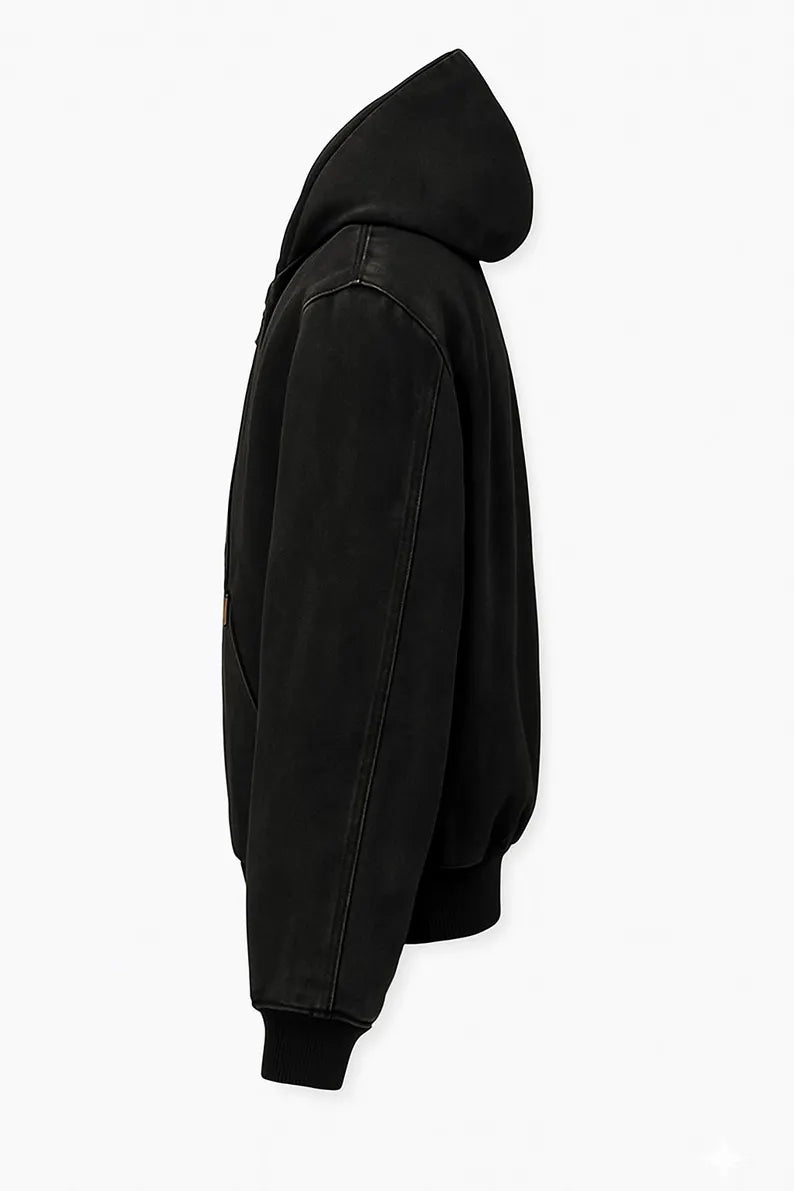 Black Canvas Hooded Work Jacket | Heavy Duty Streetwear Coat