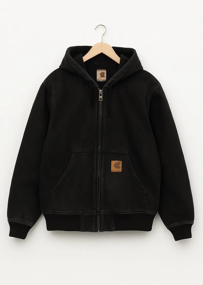 Black Canvas Hooded Work Jacket | Heavy Duty Streetwear Coat