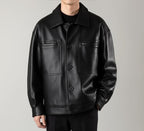 Genuine Leather Button-Up Jacket | Unisex Classic Outerwear