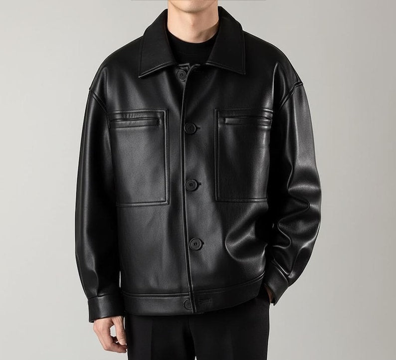 Genuine Leather Button-Up Jacket | Unisex Classic Outerwear