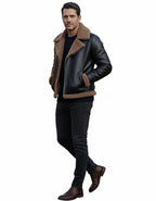 Genuine Leather Aviator Jacket | Faux Shearling Winter Coat
