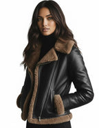 Genuine Leather Aviator Jacket | Faux Shearling Winter Coat