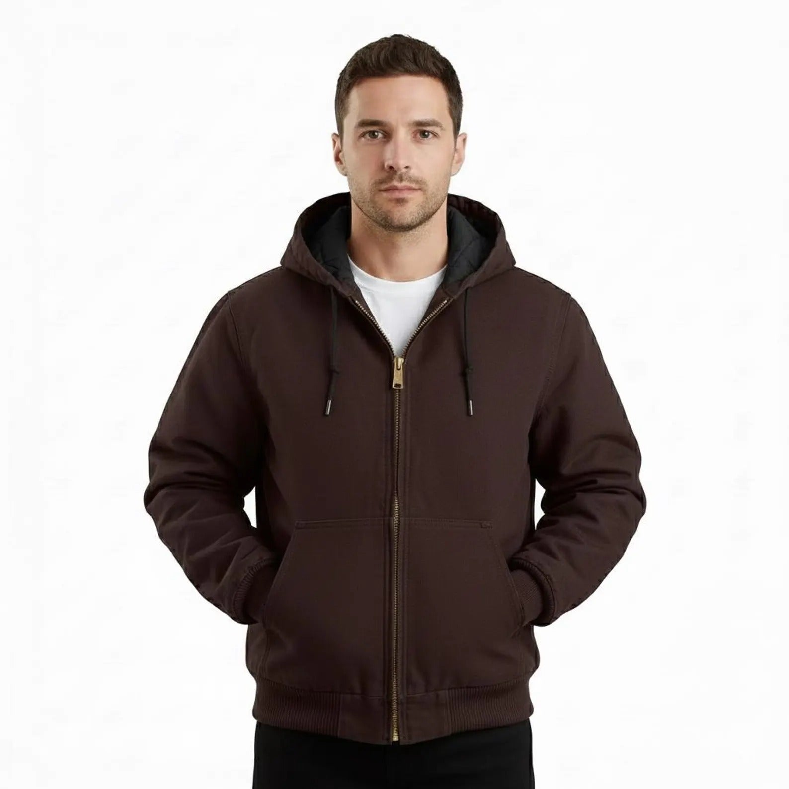 Carhartt Men’s Brown Hooded Canvas Work Jacket | Insulated Winter Coat